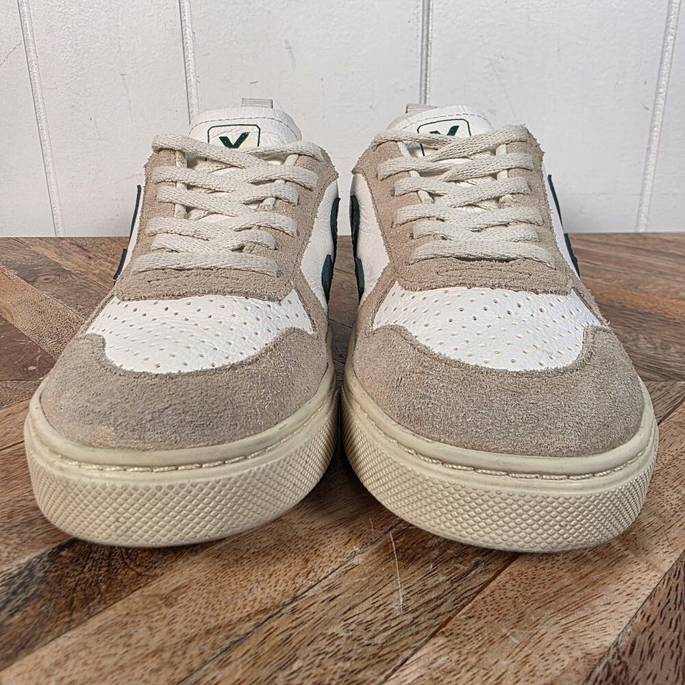 Veja Kids Sneakers in White, Tan & Dark Green - Picture 2 of 10